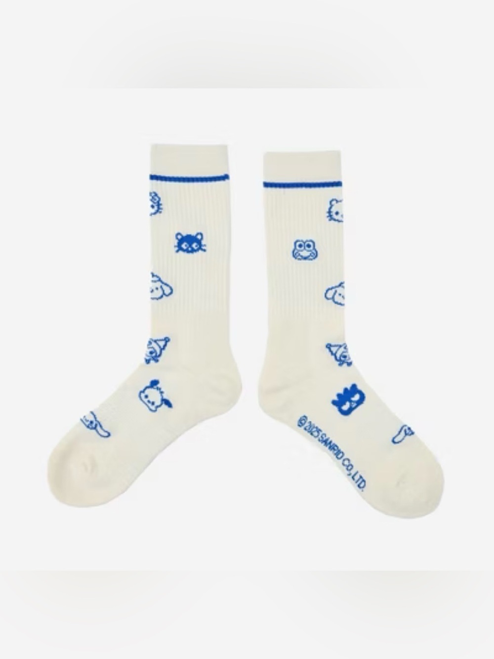 Hello Kitty Friends Cream Crew Socks Blue Character Print Kawaii Sanrio 2-pack